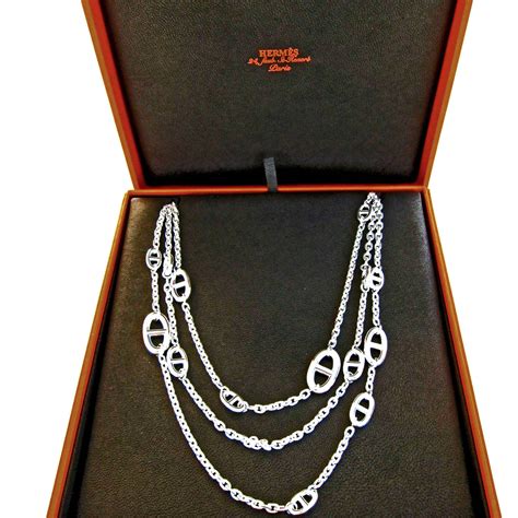 Hermes long silver necklace